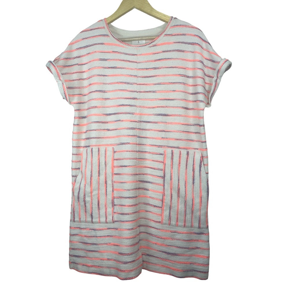 Lou & Grey Womens M Striped Shift Dress Textured Knit Pockets Beachy Resort Boho